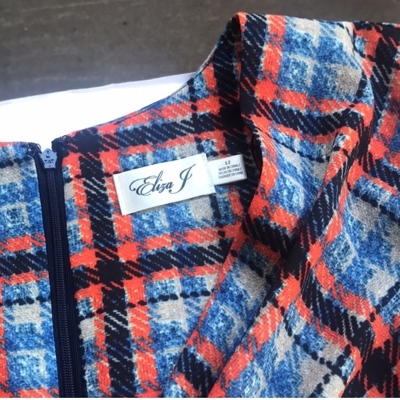 NWT Eliza J Colorful Fall Plaid Faux Wrap Midi Dress - Picture 4 of 4